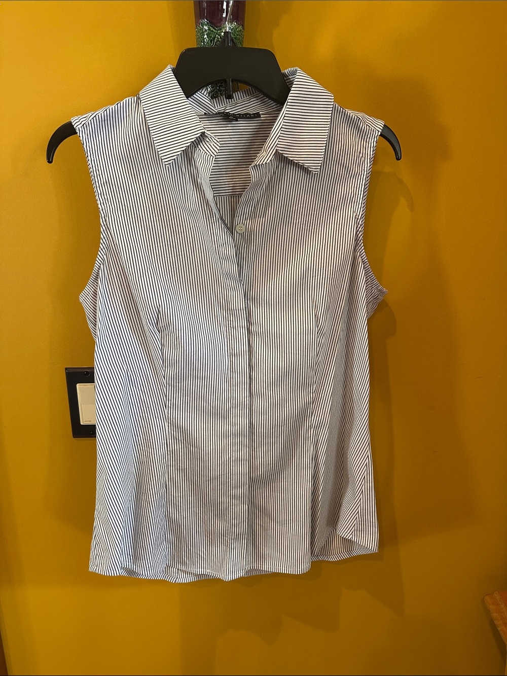 ANTONIO MELANI Sleeveless Pinstripe Collared Button-Front Top - White/Black